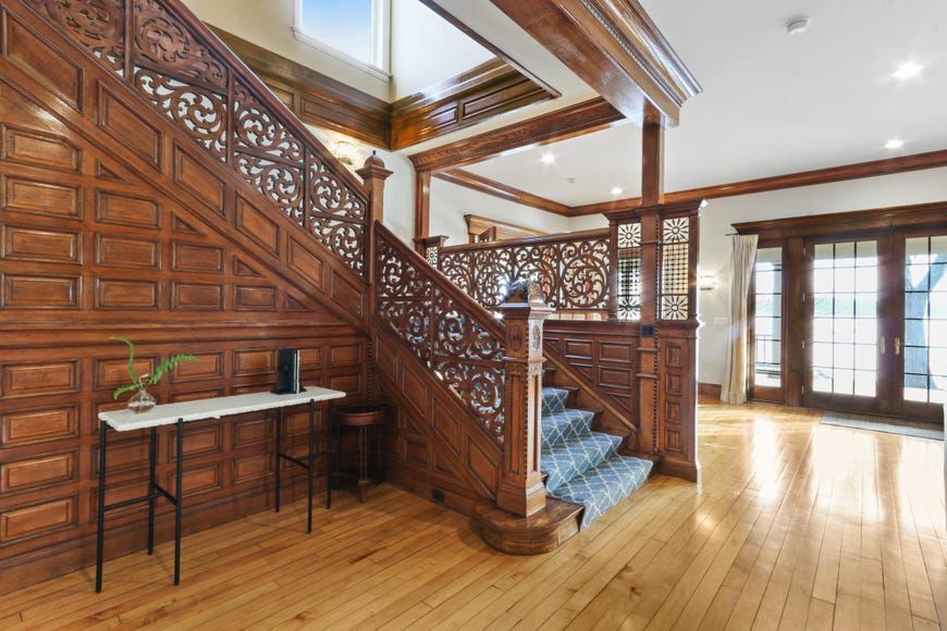 Up the wood-carved staircase
